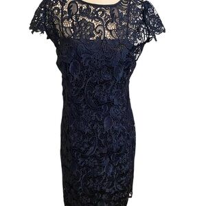 Patra Blue Lace Cap Sleeve Midi Dress